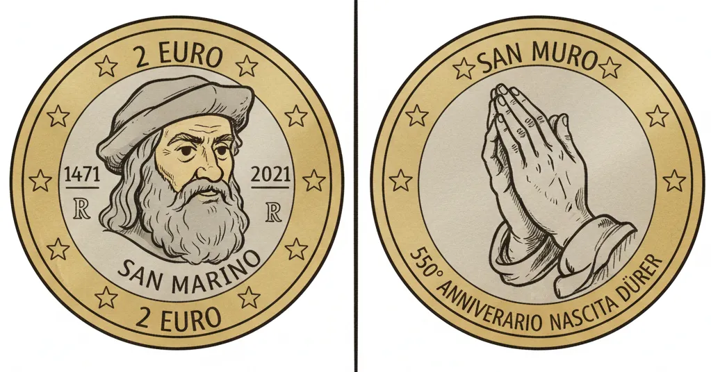 obverse and reverse of the 2 Euro San Marino 2021: 550 Years Since Dürer’s Birth