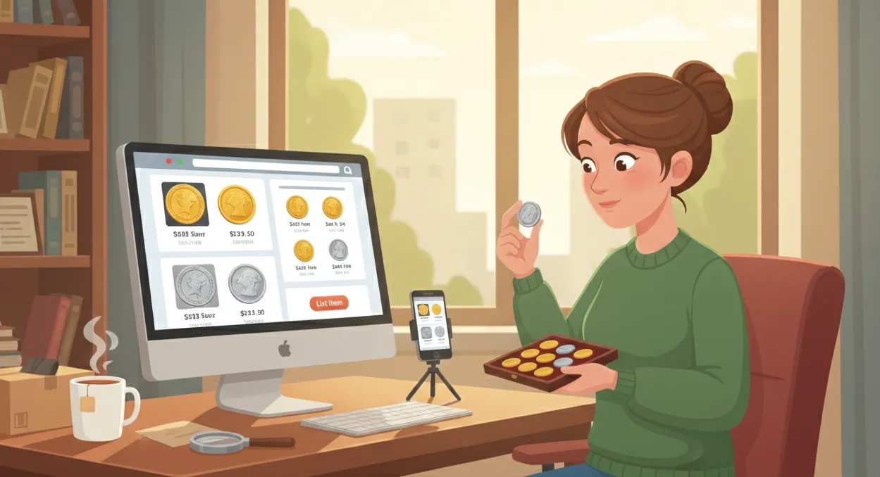 woman is selling her coins online